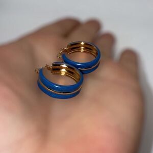 Blue and Gold Small Hoop Earrings